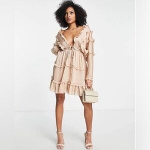 NWT Asos Blush V-neck Ruffle Tier Dress